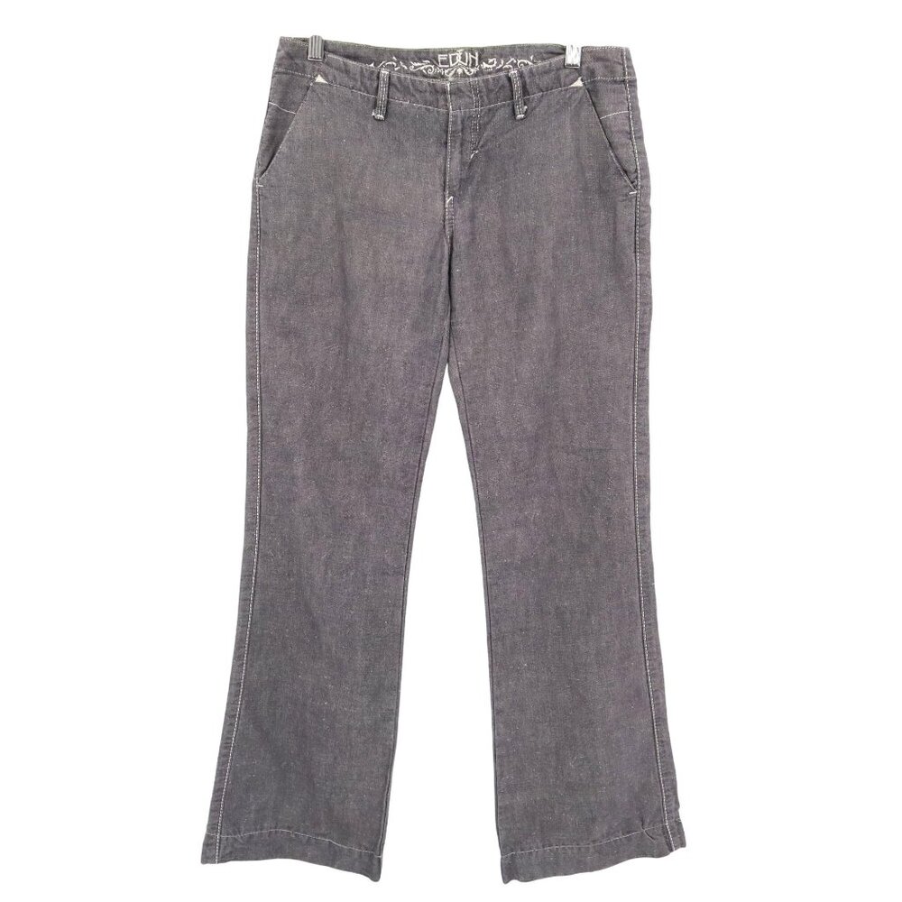 Edun Linen Pants Women 28 Gray Elevated Basic Classic Well Worn Y2K Style Grunge